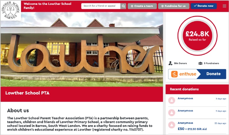 Fundraising for Lowther PTA options page link